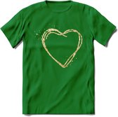 Valentijn Goud Hart T-Shirt | Grappig Valentijnsdag Cadeautje voor Hem en Haar | Dames - Heren - Unisex | Kleding Cadeau | - Donker Groen - 3XL