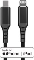 Ultra Strong Nylon USB-C naar Lightning Kabel - 1m - Zwart - Geschikt voor iPhone - iPad - MFi Gecertificeerd