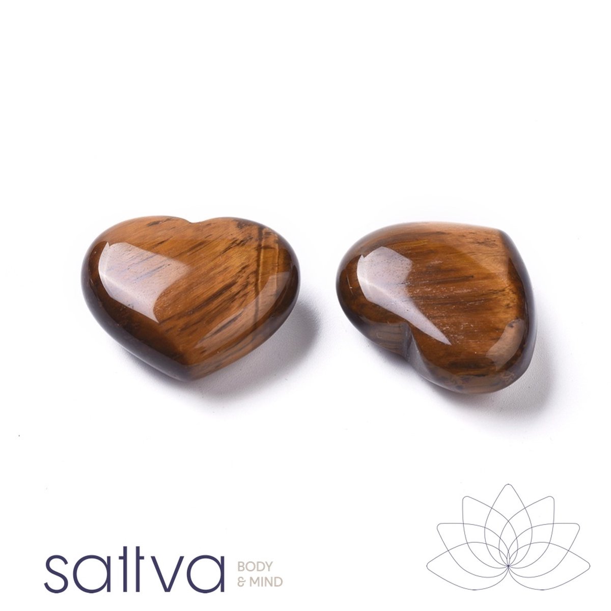 Sattva Rocks | Tijgeroog edelsteen hart 25mm in een velours kado zakje (1 stuks) BESCHERMING & INZICHT