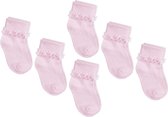 Tick Tock - 6 paar Baby Sokken met Ruche - Roze - Maat 0-6 mnd