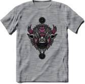 Bizon - Dieren Mandala T-Shirt | Roze | Grappig Verjaardag Zentangle Dierenkop Cadeau Shirt | Dames - Heren - Unisex | Wildlife Tshirt Kleding Kado | - Donker Grijs - Gemaleerd - 3