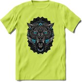 Wolf - Dieren Mandala T-Shirt | Lichtblauw | Grappig Verjaardag Zentangle Dierenkop Cadeau Shirt | Dames - Heren - Unisex | Wildlife Tshirt Kleding Kado | - Groen - XXL