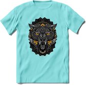 Wolf - Dieren Mandala T-Shirt | Geel | Grappig Verjaardag Zentangle Dierenkop Cadeau Shirt | Dames - Heren - Unisex | Wildlife Tshirt Kleding Kado | - Licht Blauw - M