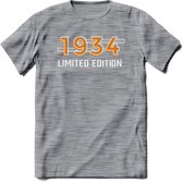 1934 Limited Edition T-Shirt | Goud - Zilver | Grappig Verjaardag en Feest Cadeau Shirt | Dames - Heren - Unisex | Tshirt Kleding Kado | - Donker Grijs - Gemaleerd - M