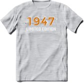 1947 Limited Edition T-Shirt | Goud - Zilver | Grappig Verjaardag en Feest Cadeau Shirt | Dames - Heren - Unisex | Tshirt Kleding Kado | - Licht Grijs - Gemaleerd - M