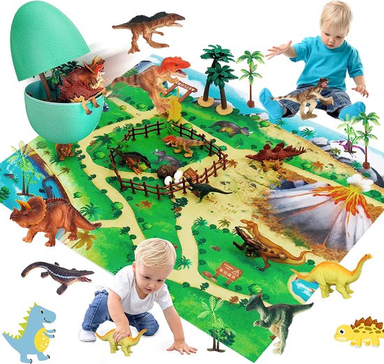 Pickwoo dinosaurus-speelgoedset - met speelmat bomen en dinosaurusfiguren, waaronder T-Rex, triceratops, Brachiosaurus, cadeaus - voor kinderen, jongens meisjes vanaf 3 jaar