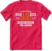 10 Jaar Legend T-Shirt | Goud - Wit | Grappig Verjaardag en Feest Cadeau Shirt | Dames - Heren - Unisex | Tshirt Kleding Kado | - Roze - S