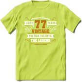 77 Jaar Legend T-Shirt | Goud - Wit | Grappig Verjaardag en Feest Cadeau Shirt | Dames - Heren - Unisex | Tshirt Kleding Kado | - Groen - M