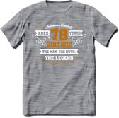 78 Jaar Legend T-Shirt | Goud - Wit | Grappig Verjaardag en Feest Cadeau Shirt | Dames - Heren - Unisex | Tshirt Kleding Kado | - Donker Grijs - Gemaleerd - 3XL