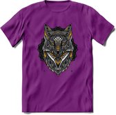 Vos - Dieren Mandala T-Shirt | Geel | Grappig Verjaardag Zentangle Dierenkop Cadeau Shirt | Dames - Heren - Unisex | Wildlife Tshirt Kleding Kado | - Paars - M