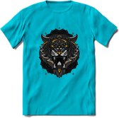 Tijger - Dieren Mandala T-Shirt | Geel | Grappig Verjaardag Zentangle Dierenkop Cadeau Shirt | Dames - Heren - Unisex | Wildlife Tshirt Kleding Kado | - Blauw - 3XL