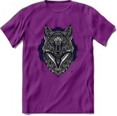 Vos - Dieren Mandala T-Shirt | Donkerblauw | Grappig Verjaardag Zentangle Dierenkop Cadeau Shirt | Dames - Heren - Unisex | Wildlife Tshirt Kleding Kado | - Paars - L