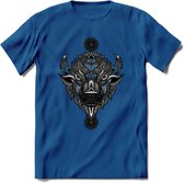 Bizon - Dieren Mandala T-Shirt | Blauw | Grappig Verjaardag Zentangle Dierenkop Cadeau Shirt | Dames - Heren - Unisex | Wildlife Tshirt Kleding Kado | - Donker Blauw - S