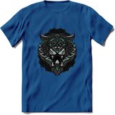 Tijger - Dieren Mandala T-Shirt | Aqua | Grappig Verjaardag Zentangle Dierenkop Cadeau Shirt | Dames - Heren - Unisex | Wildlife Tshirt Kleding Kado | - Donker Blauw - S