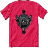Bizon - Dieren Mandala T-Shirt | Lichtblauw | Grappig Verjaardag Zentangle Dierenkop Cadeau Shirt | Dames - Heren - Unisex | Wildlife Tshirt Kleding Kado | - Roze - XL
