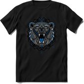 Beer - Dieren Mandala T-Shirt | Blauw | Grappig Verjaardag Zentangle Dierenkop Cadeau Shirt | Dames - Heren - Unisex | Wildlife Tshirt Kleding Kado | - Zwart - XL