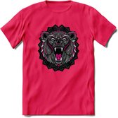 Beer - Dieren Mandala T-Shirt | Roze | Grappig Verjaardag Zentangle Dierenkop Cadeau Shirt | Dames - Heren - Unisex | Wildlife Tshirt Kleding Kado | - Roze - XXL