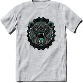 Beer - Dieren Mandala T-Shirt | Aqua | Grappig Verjaardag Zentangle Dierenkop Cadeau Shirt | Dames - Heren - Unisex | Wildlife Tshirt Kleding Kado | - Licht Grijs - Gemaleerd - M