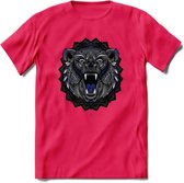 Beer - Dieren Mandala T-Shirt | Donkerblauw | Grappig Verjaardag Zentangle Dierenkop Cadeau Shirt | Dames - Heren - Unisex | Wildlife Tshirt Kleding Kado | - Roze - L