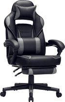 Chaise de Gaming , chaise de bureau avec repose-pieds, chaise de bureau avec repose-tête et coussin lombaire, réglable en hauteur, ergonomique, angle d'inclinaison de 90 à 135°, capacité de charge jusqu'à 150 kg, noir-gris HMOBG073B03