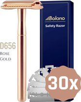 Bolano® Safety Razor Rose Gold + 30 Double Edge Scheermesjes - Klassiek Scheermes voor Vrouwen en Mannen - D656