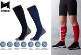 Sport Essentials - Compressiekousen - Compressie Sokken - 2 Pack - Blauw/Zwart - Maat 39-42 - Hardloopsokken - Steunkousen - Skisokken