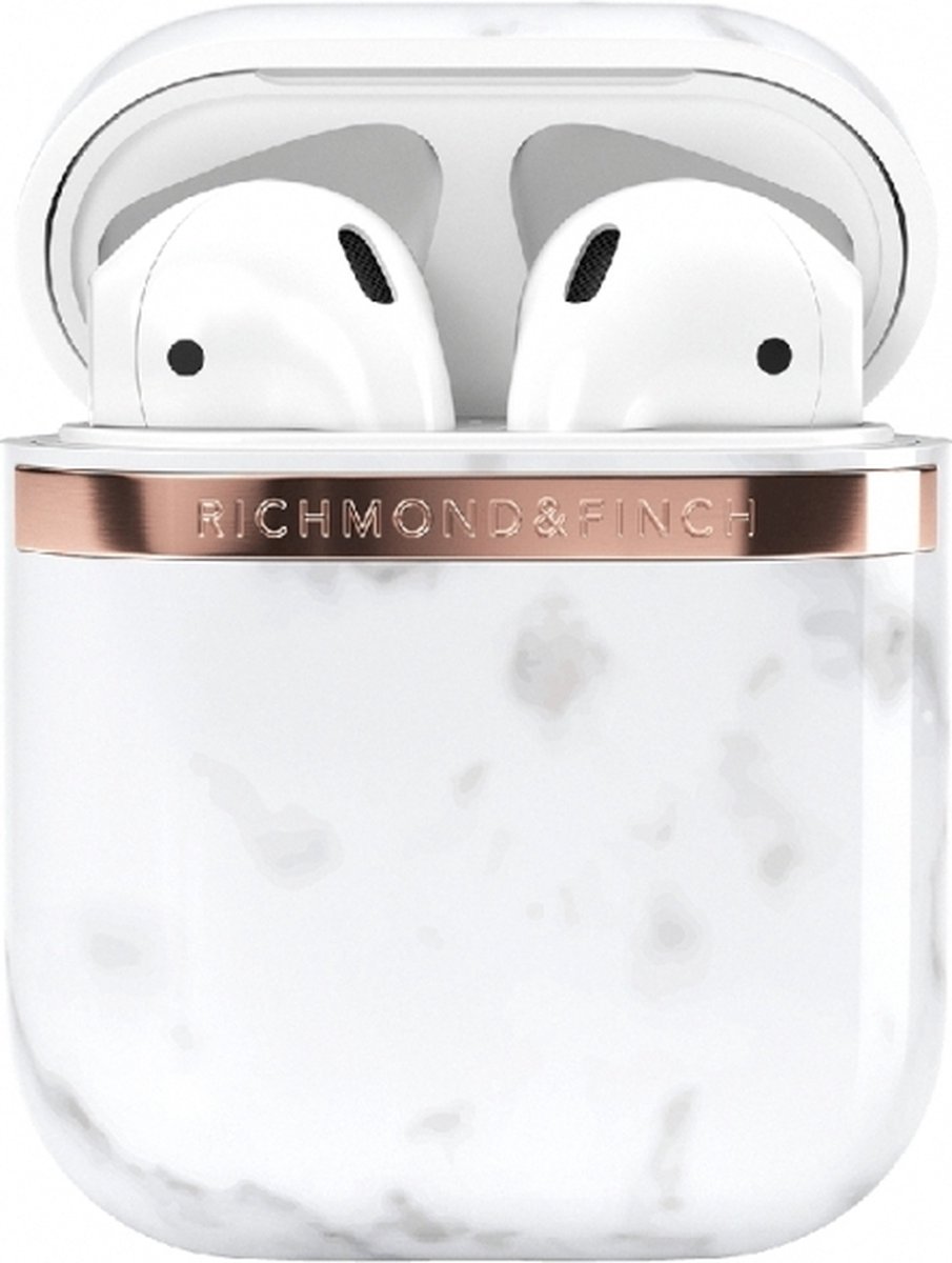 Richmond & Finch Freedom Hardcase Hoesje voor Apple AirPods 1 - White Marble - Rose Gold