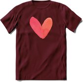 Valentijn Pastel waterverf Hart T-Shirt | Grappig Valentijnsdag Cadeautje voor Hem en Haar | Dames - Heren - Unisex | Kleding Cadeau | - Burgundy - XL