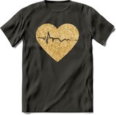 Valentijn Goud Hart T-Shirt | Grappig Valentijnsdag Cadeautje voor Hem en Haar | Dames - Heren - Unisex | Kleding Cadeau | - Donker Grijs - XXL