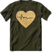 Valentijn Goud Hart T-Shirt | Grappig Valentijnsdag Cadeautje voor Hem en Haar | Dames - Heren - Unisex | Kleding Cadeau | - Leger Groen - XXL
