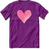 Valentijn Pastel waterverf Hart T-Shirt | Grappig Valentijnsdag Cadeautje voor Hem en Haar | Dames - Heren - Unisex | Kleding Cadeau | - Paars - S