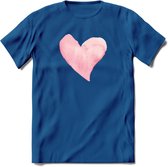 Valentijn Pastel waterverf Hart T-Shirt | Grappig Valentijnsdag Cadeautje voor Hem en Haar | Dames - Heren - Unisex | Kleding Cadeau | - Donker Blauw - XL