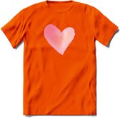 Valentijn Pastel waterverf Hart T-Shirt | Grappig Valentijnsdag Cadeautje voor Hem en Haar | Dames - Heren - Unisex | Kleding Cadeau | - Oranje - L