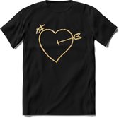 Valentijn Goud Hart T-Shirt | Grappig Valentijnsdag Cadeautje voor Hem en Haar | Dames - Heren - Unisex | Kleding Cadeau | - Zwart - M