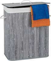 Relaxdays 1x wasmand 2 vakken - bamboe wasbox grijs - 95 liter - opvouwbaar - waszak stof