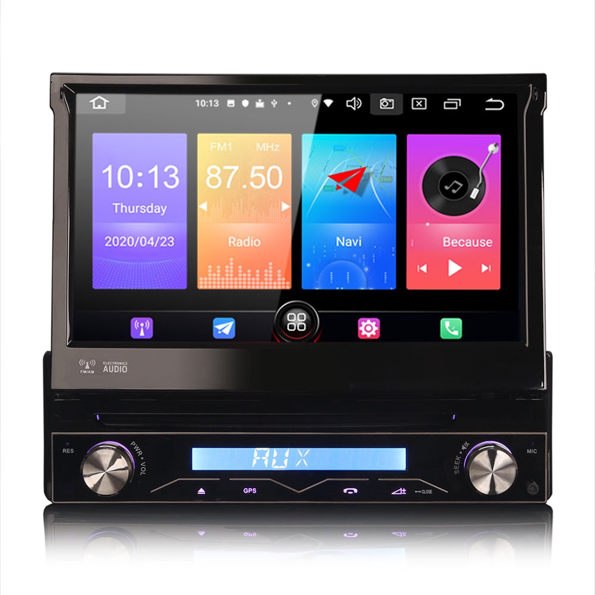 Autoradio 1din avec navigation sur écran rabattable, lecteur DVD, interface  AUX, USB
