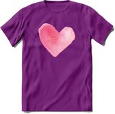 Valentijn Pastel waterverf Hart T-Shirt | Grappig Valentijnsdag Cadeautje voor Hem en Haar | Dames - Heren - Unisex | Kleding Cadeau | - Paars - XL