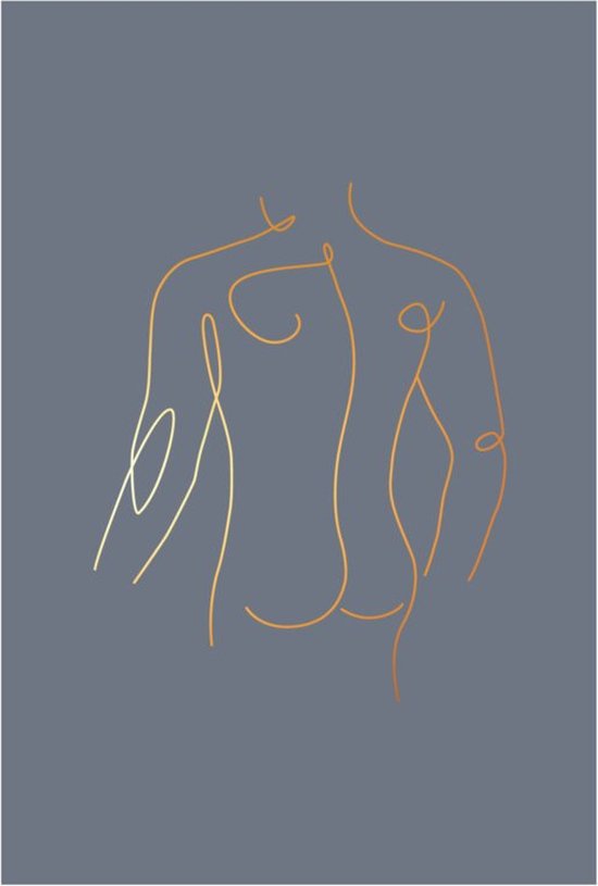 Poster Set 2 posters lijntekening man en vrouw 20x30 cm blauw