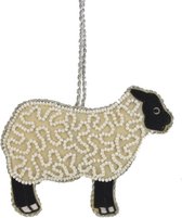 Schaap Ornament met kralen 9,5x1x8cm