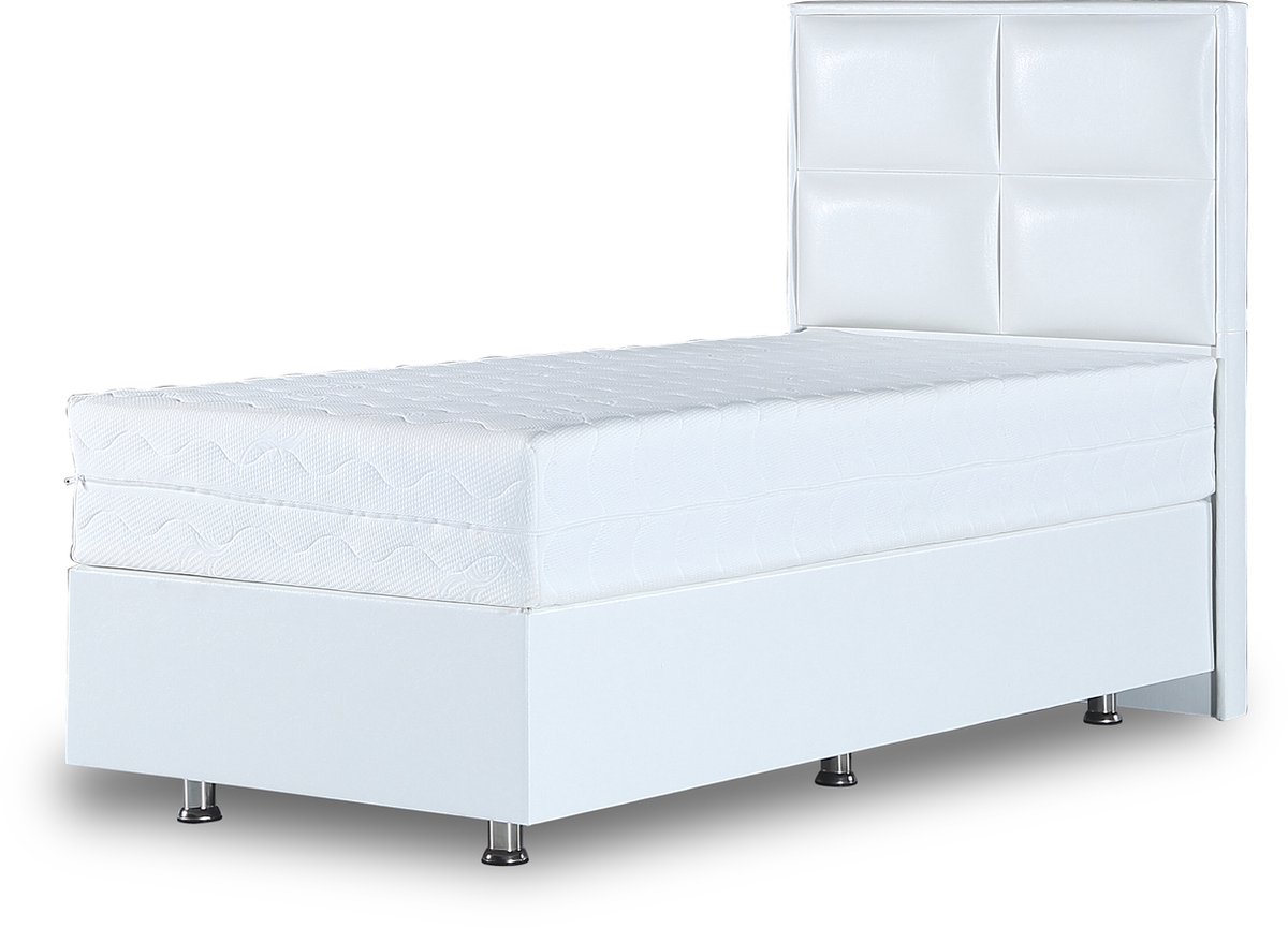 1 persoons Boxspring wit met opbergruimte + Pocketvering matras