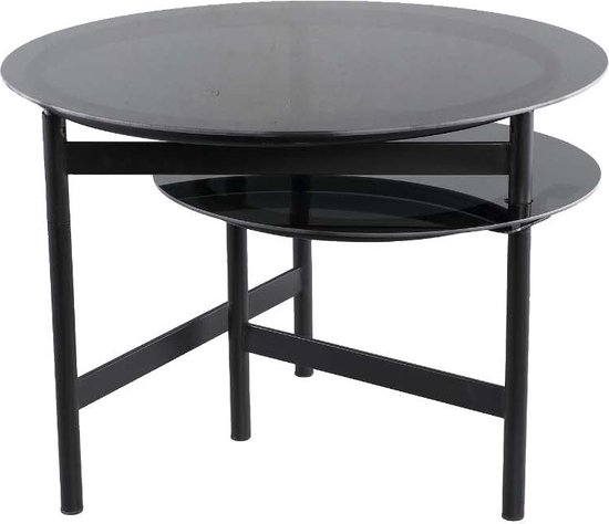 Table Basse Ronde PTMD Waze - 100 x 60 x 45 cm - Fer / Glas - Zwart