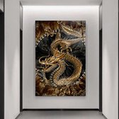 Wallyard - Glasschilderij Golden Dragon - Wall art - Schilderij - 60x90 cm - Premium glass - Incl. muur bevestiging
