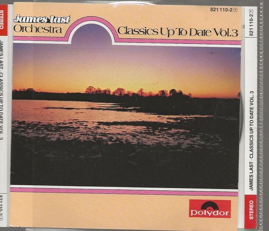 Couverture d'album James Last Orchestra Classics Up To Date Vol. 3 avec un coucher de soleil sur un paysage aquatique.