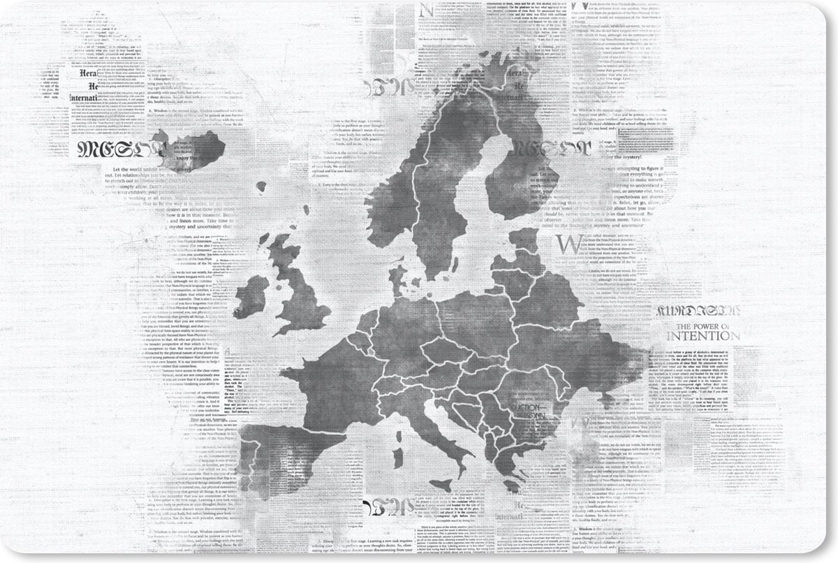 Bureau mat - Europakaart in groen op krantenpapier - zwart wit - 60x40