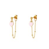 Earrings heart chain - pink - roze - oorbellen - stainless steel - kettinkje - rvs - goud - Yehwang