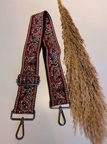 Schoudertas band - Hengsel - Bag strap - Fabric straps - Boho - Chique - Chic - Lijnen twee rode motieven