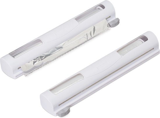 Bol.com Relaxdays rollenhouder - 2 stuks - voor vershoud- en aluminiumfolie - 5 x 37 x 8 cm - wit aanbieding