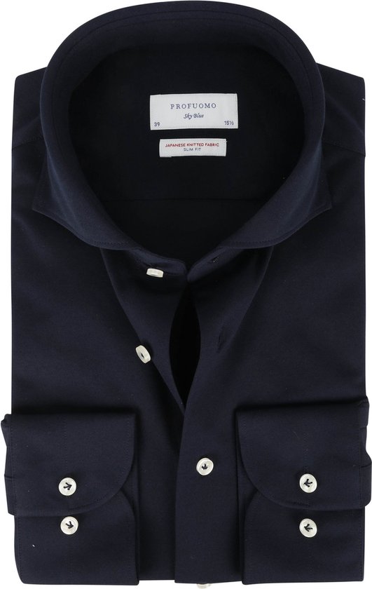Profuomo - Japanese Knitted Overhemd Donkerblauw - 42 - Heren - Slim-fit