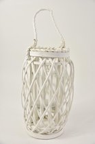 Lanterne Oneiro's Luxe SNOW Wit - D18 H30/50cm - métal - bougeoir - photophore - lumière du vent - décoration - naturel - décoration jardin - relief