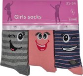 Meisjessokken multipack - katoen 6 paar - jeanslove - maat 31/34 - assortiment grijs-roze-blauw/ naadloos